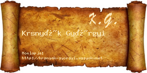 Krsnyák Györgyi névjegykártya